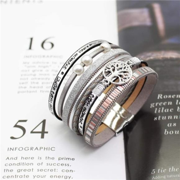 Boho Leather Wrap Cuff Bracelets for Women, Birthday Gifts for Teen Girls - Picture 6 of 6